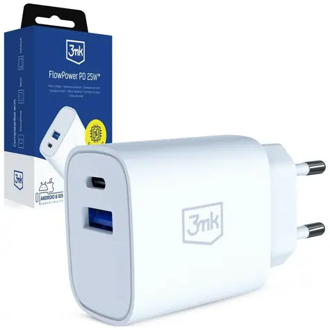 3mk FlowPower 25W weiß / Ladegerät / GaN / PD / QC4+ / 1× USB-A + 1× USB-C