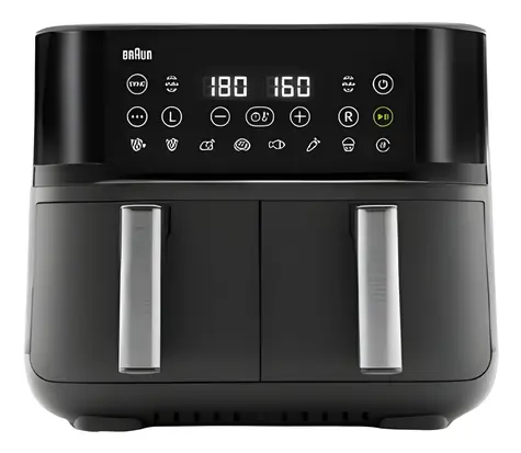 Braun Household TwinCook 3 TD 3030I schwarz / Heißluftfritteuse / 2 x 4 l / 2850 W / Touchscreen-LCD