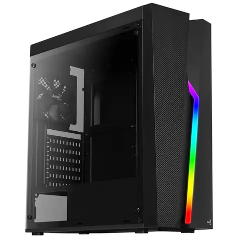 AeroCool Bolt Black / PC-Gehäuse / ATX / RGB-LED / 1x USB 3.2 Gen1 / 2x USB 2.0 / Ohne Netzteil / Transparente Seitenwand