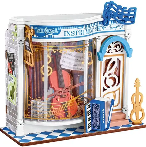 Robotime Miniaturhaus Mini-Musikinstrumentenladen / 3D-Holzpuzzle / 63 Teile / ab 14 Jahren
