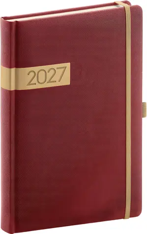 NOTIQUE Tageskalender Twill 2027 bordeauxrot-gold / 15 × 21 cm