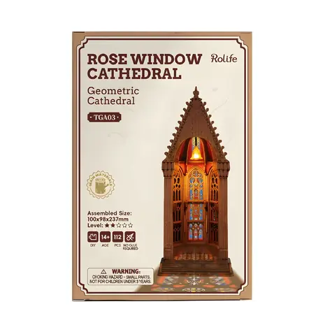Robotime 3D-Holzpuzzle „Geometrische Kathedrale“ / 3D-Puzzle / LED-Beleuchtung / Details aus Buntglas / Ab 14 Jahren