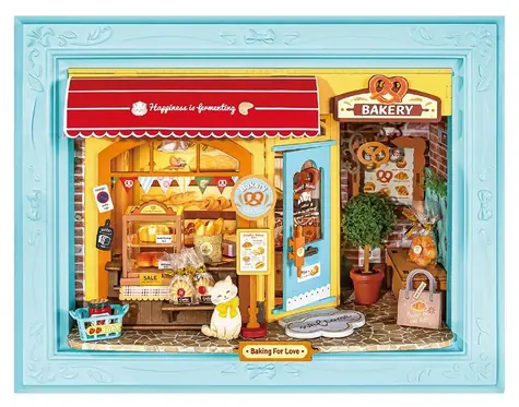Robotime Fluffy Cat Bäckerei / 3D-Holzpuzzle im Rahmen / 146 Teile / ab 14 Jahren