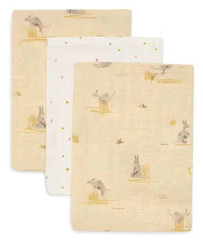 Jollein Kangaroots / Waschlappen / 3 Stück / 100 % Baumwolle / 20×15 cm