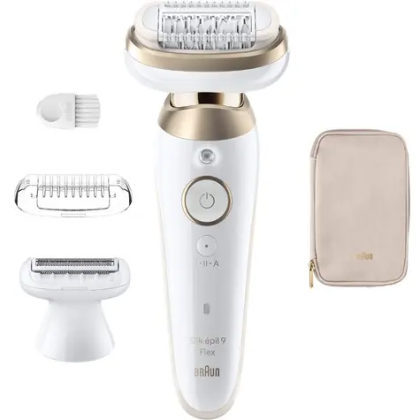 Braun Silk-épil 9 Flex SES9-030 Weiß-Gold / Epilierer / 40 Pinzetten / 2 Geschwindigkeitsstufen / 50 Minuten Betriebsdauer / Nass & Trocken