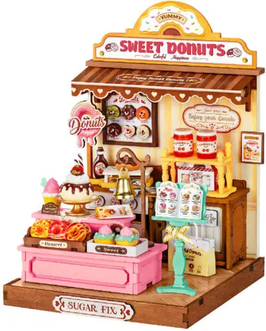 Robotime Miniatur-Haus-Donut-Shop / 3D-Holzpuzzle / 141 Teile / Ab 14 Jahren