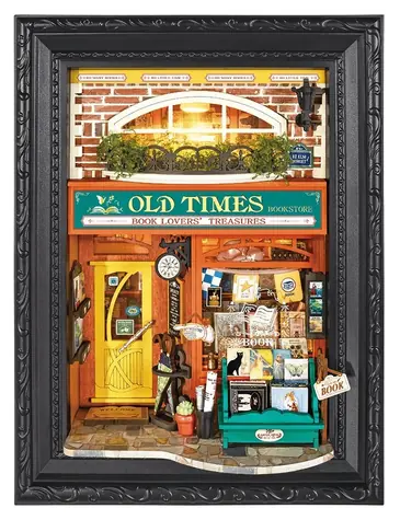 Robotime Old Times Buchhandlung / 3D-Holzpuzzle im Rahmen / 157 Teile / LED-Beleuchtung / ab 14 Jahren