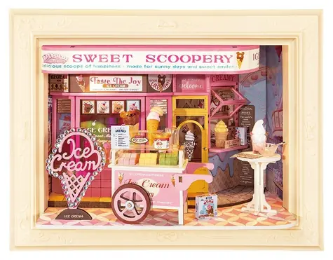 Robotime Sweet Scoopery Eisdiele / 3D-Holzpuzzle im Rahmen / 183 Teile / ab 14 Jahren