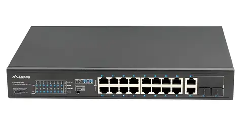 Lanberg Rack-Switch 19" PoE+ / Switch / 16x 10/100 Mbit/s / 16x PoE+ / 2x SFP / 250 W / Unmanaged