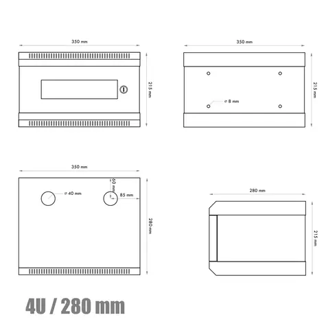 DATACOM 10"-Rack, einteilig, 4 HE, 280 mm, schwarz / Wandmontage / Glastür
