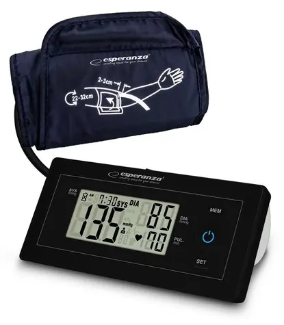 Esperanza ECB008 / Oberarm-Blutdruckmessgerät / Halbautomatisch / Manschette 22-32 cm / Speicher 2×99 / LCD