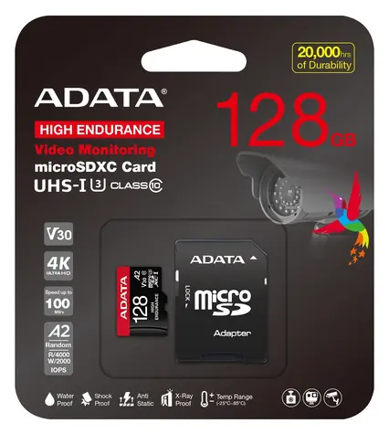 ADATA High Endurance / Micro-SDXC-Karte / 128 GB / UHS-I U3 / Klasse 10 / Lesen: 100 MB/s / Schreiben: 80 MB/s