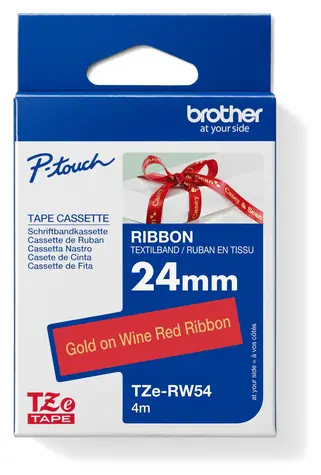 Brother TZE-RW54 Band, bordeauxrot / goldener Aufdruck / Breite 24 mm / 4M