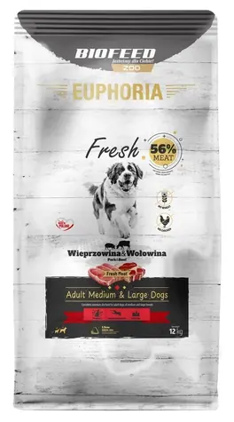 Biofeed Euphoria Frisches adultes Schweinefleisch mit Rindfleisch 12 kg / Granulat für Hunde / für mittelgroße und große Rassen