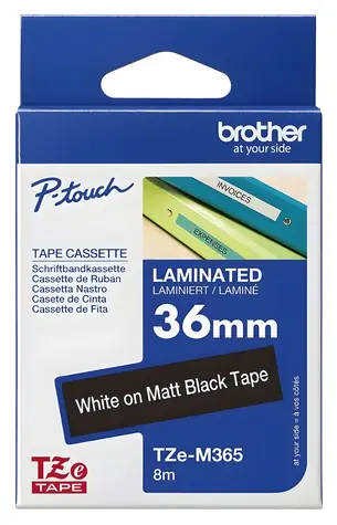 Brother TZe-M365 / Laminiertes Band / weißer Druck auf mattschwarzem Trägermaterial / 36 mm / 8 m