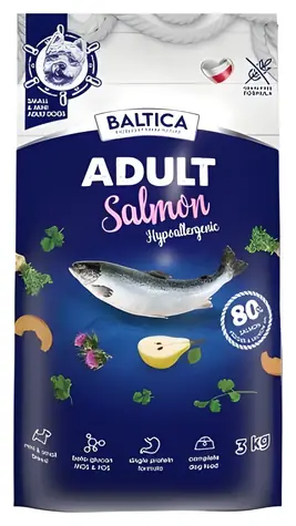 Baltica Excellent Hypoallergenic Adult / Granulat für Hunde / kleine Rassen (5-10 kg) / Lachs / getreidefrei / 3 kg