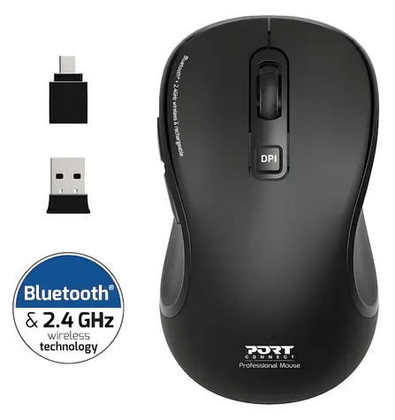PORT CONNECT Essential schwarze kabellose Lademaus / Bluetooth & 2,4 GHz / 2400 DPI