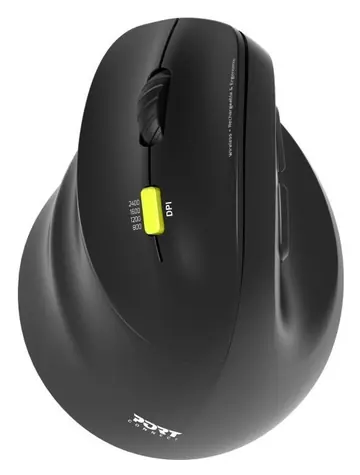 PORT CONNECT Ergo Shape Linkshänder-Maus, schwarz / Kabellose ergonomische Maus / Bluetooth + 2,4 GHz / 2400 DPI