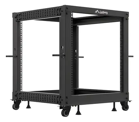 Lanberg Open Rack 12 HE schwarz / Standrack / 19" / 600 × 600 mm / Tiefe verstellbar 576-1034 mm / Tragfähigkeit 600 kg