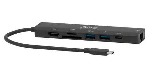 Club3D CSV-2553 schwarz / USB-C-Hub 7-in-1 / HDMI 4K 60Hz / 2x USB-A / USB-C PD 100W / Gigabit-LAN / SD/microSD