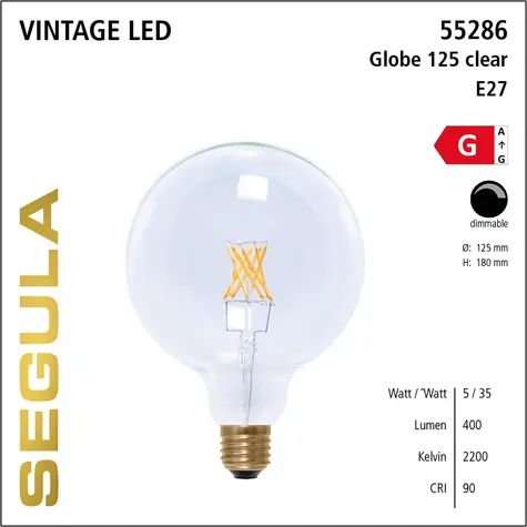 SEGULA LED-Lampe 125 5W (35W) klar / E27 / 400lm / 2200K / dimmbar