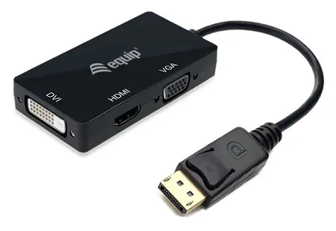 Equip 133441 schwarz / Adapter / DisplayPort -> HDMI, VGA, DVI / 3-in-1 / 0,24 m