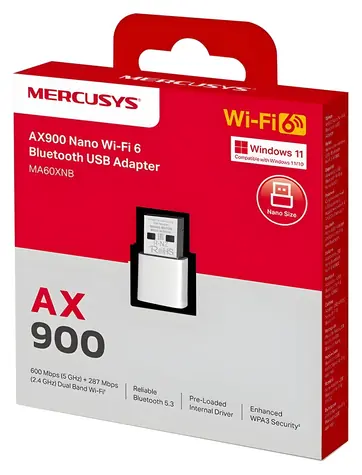 Mercusys MA60XHB / Wi-Fi 6 USB-Adapter / AX900 / Dualband 2,4 + 5 GHz / Bluetooth / USB 2.0