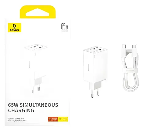 Baseus GaN6 Pro weiß / Schnellladegerät / 2x USB-C / 2x USB-A / 65 W