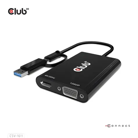 Club3D CSV-1611 / Adapter / USB-C/USB-A-Eingang / HDMI 4K/30Hz + VGA 1080p/60Hz