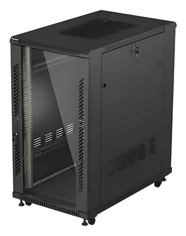 Lanberg 22U 19" schwarz / Rack-Schrank / 600 x 1000 mm / Flach verpackt / Glastür