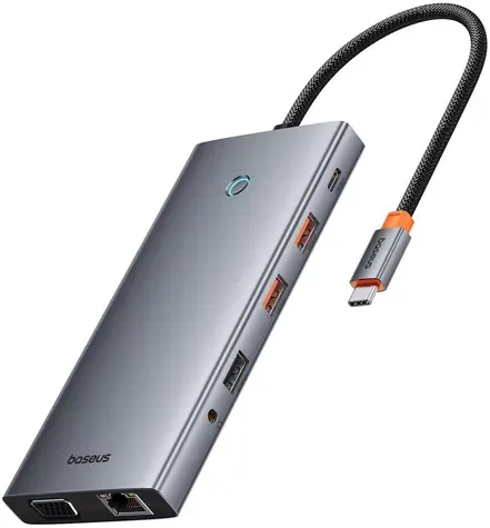 Baseus PortalJoy 13-in-1 grau / Dockingstation / 2x HDMI / DisplayPort / VGA / USB-A 3.1 / USB-C PD / RJ45