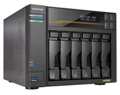 Asustor Lockerstor 6 Gen3 AS6806T 6-Bay / NAS / 4X M.2 SSD / 6x 3,5" SATA / AMD V3C14 / 16 GB RAM / 2x 10GLAN + 2x 5GLAN