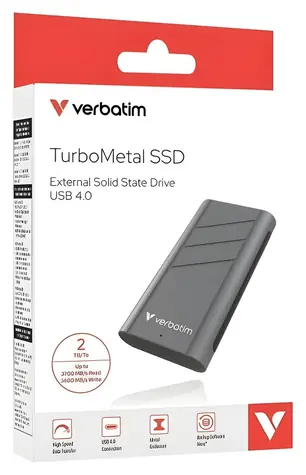 Verbatim TurboMetal 2 TB silber / Externe SSD-Festplatte / USB 4.0 Typ-C / R: 3700 MB/s / Schreibgeschwindigkeit: 3600 MB/s