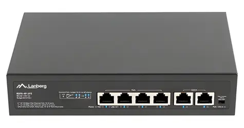Lanberg RSFE-4P-2FE-60 / Switch / 6- Port / 100 Mbit/s / 4X PoE+ / 60 W / 10"/19"