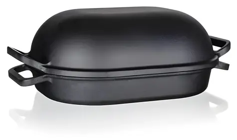Banquet Excellent Ovale Auflaufform aus Gusseisen mit Deckel, schwarz / 39 × 26 × 14 cm / 3 + 4 l