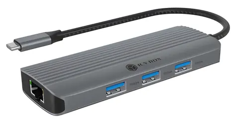 Icy Box IB-DK4034a-CPD silber / Dockingstation / USB-C / 3x USB-A 3.2 Gen2 / HDMI / RJ-45 / 100W PD