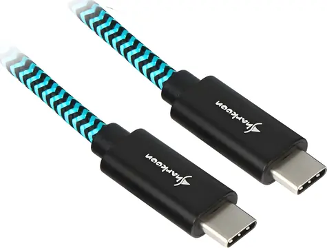 Sharkoon USB-C 3.2 Gen 2 1 m schwarz/hellblau / USB-C-Kabel / 10 Gbit/s / Geflochtenes Aluminium / Ladeleistung 3 A