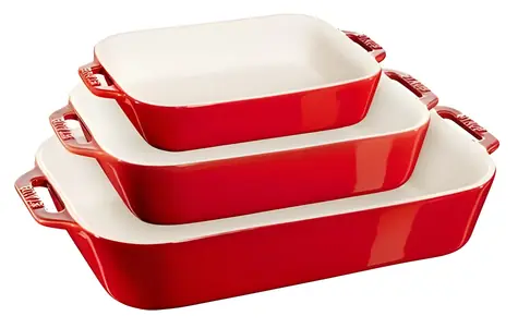Staub Set rechteckiger Keramik-Backformen rot / 3 Stück