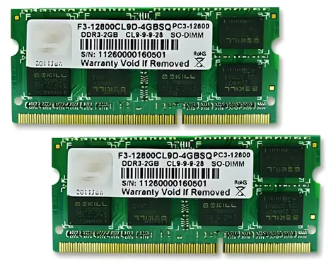 G.Skill SQ 4GB Kit 2×2GB / RAM / DDR3 SO-DIMM / 1600 MHz / CL9-9-9-28 / 1,5V