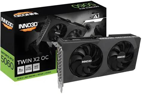 Inno3D GeForce RTX 5060 TWIN X2 OC V2 / Grafikkarte / 2527 MHz / 8 GB GDDR7 / 128 Bit / 1x HDMI + 3x DP / 550 W
