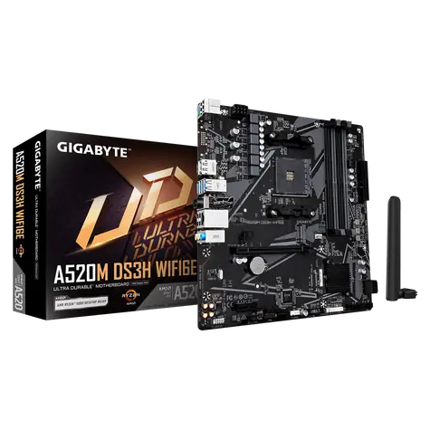 GIGABYTE A520M DS3H WF6E / Mainboard / AMD A520 / AM4 / 4X DDR4 / Wi-Fi 6E / Bluetooth 5.3 / mATX