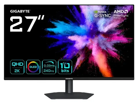 27" GIGABYTE GO27Q24A Schwarz / QD-OLED / 2560 x 1440 / 16:9 / 240 Hz / 0,03 ms / 2 x HDMI 2.1 + DP 1.4 / VESA