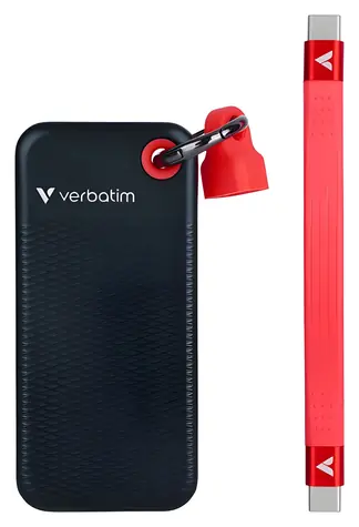 Verbatim Pocket SSD 1 TB schwarz-rot / Externes Laufwerk / USB-C 3.2 Gen 2 / R: 1000 MB/s / Schreibgeschwindigkeit: 1000 MB/s