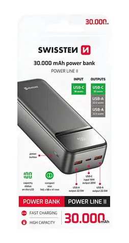 Swissten Power Line II 30000 mAh schwarz / Powerbank