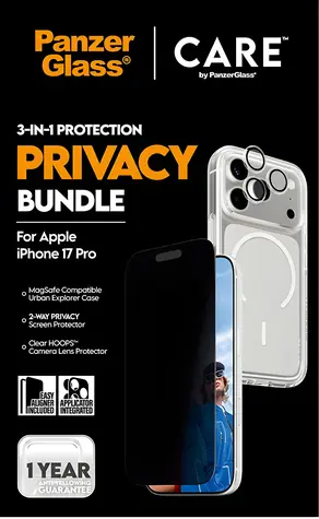 PanzerGlass 3-in-1-Set: Sichtschutz / Schutz für iPhone 17 Pro / Gehärtetes Glas / 0,74 mm