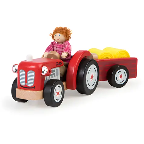 Tidlo Holztraktor mit Anhänger rot / ab 3 Jahren