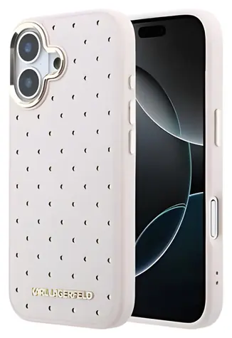 Karl Lagerfeld PU Perforierte Goldpunkte Pink / Rückseite / MagSafe / PU-Kunstleder / für iPhone 17