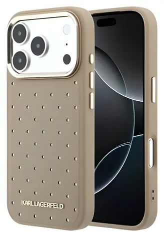 Karl Lagerfeld Perforierte Goldpunkte beige iPhone 17 Pro / Rückseite / MagSafe / PU-Kunstleder