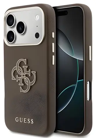 Guess PU-genarbte 4G-Harz- Logo Rückseite in Braun / für iPhone 17 Pro