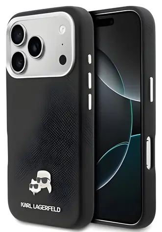 Karl Lagerfeld PU Karl und Choupette Köpfe Pins schwarz / Rückseite / MagSafe / iPhone 17 Pro